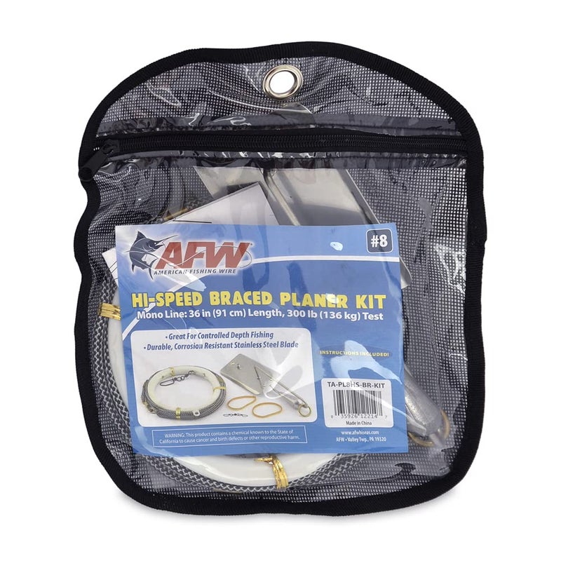 AFW American Fishing Wire Hi-Speed Braced Planer Kit, Size #8, in-Line, Stainless Steel Blade, 36 in / 91 cm, Mono Line 300 lb / 136 kg Test - Image 1